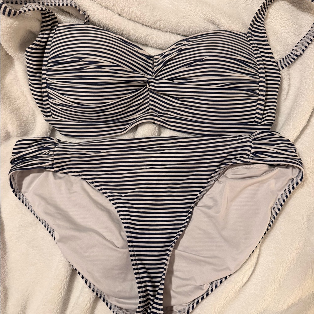 Striped Navy and White Bikini Set